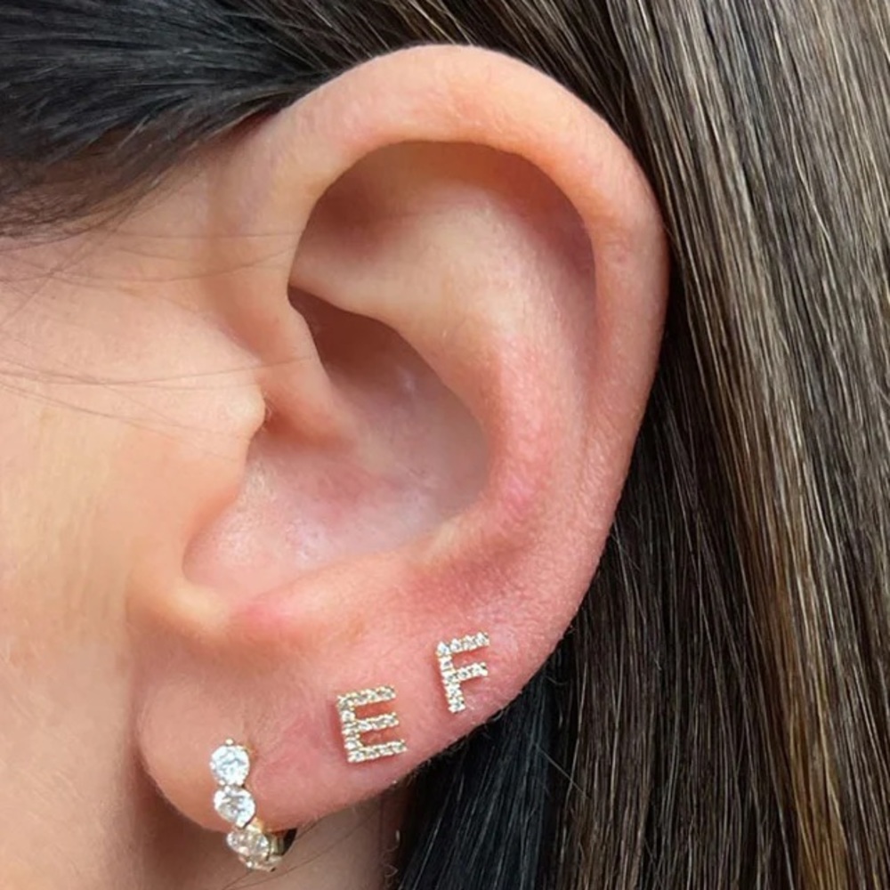 EF Collection Rose Gold Diamond Initial Earring, Letter T